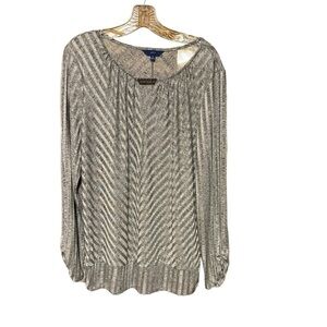 Apt. 9 Women's Size XL Dress Top Pewter Gray Elastic Embellished Keyhole Neck